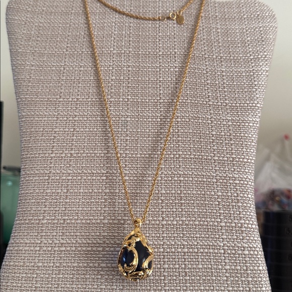 Joan Rivers Necklace Egg Faberge Blue Crystal Gold Pendant Signed Vintage - Picture 4 of 7